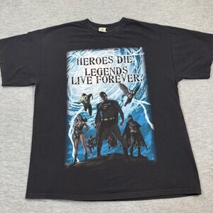 DC Comics T-Shirt Men XL Black Heroes Die Legends Live Forever Justice League